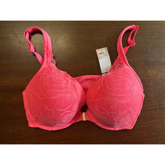 Cacique Boost Plunge Push Up Bra 40 DD Comfy Sexy Coquette Plus Size Pink Lace - Picture 1 of 9